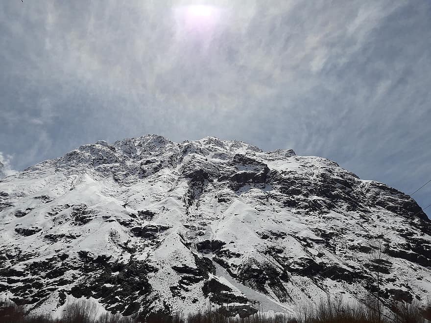 berg, summit, vinter-, snö, topp, stenar, kall, frost, natur, bergstopp, is