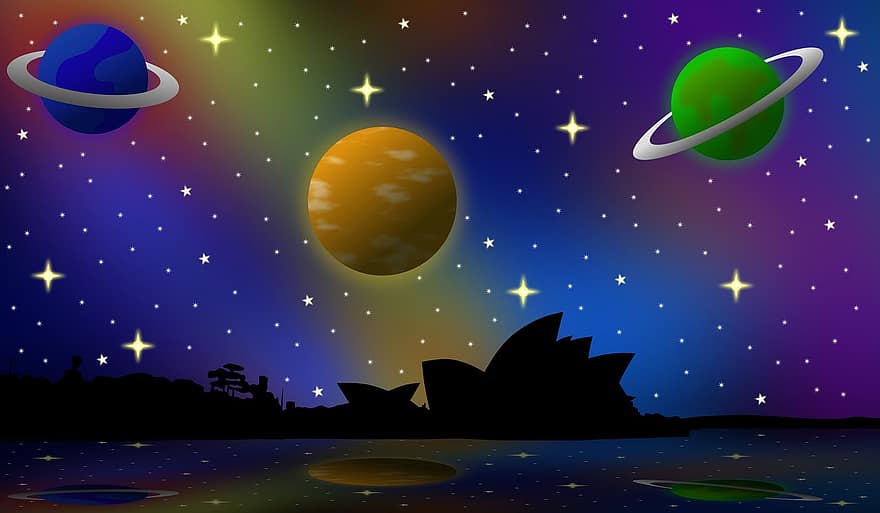 シドニー、オーストラリア、夜空、惑星、流星、星空、スペース、ランドマーク