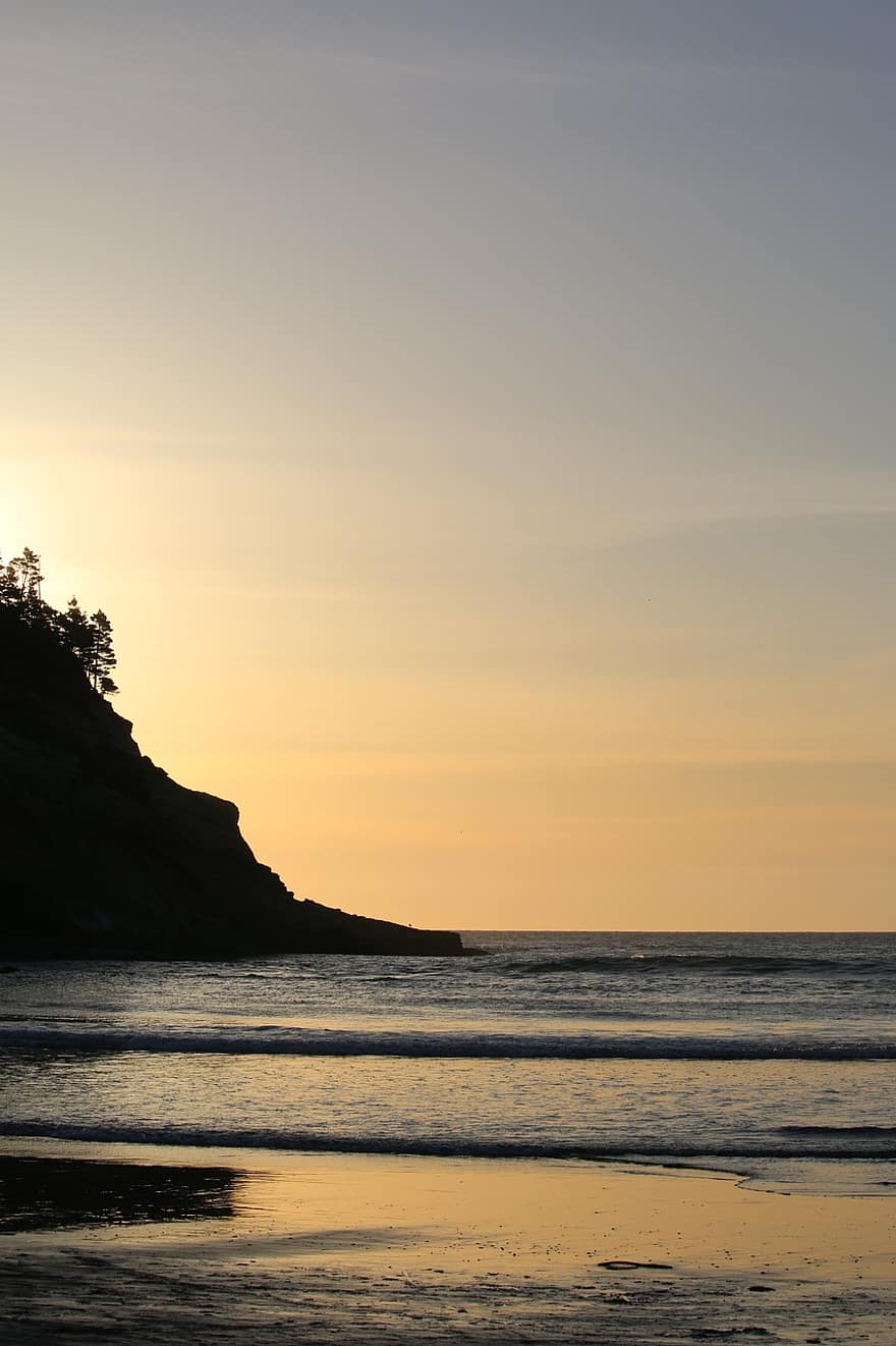 le coucher du soleil, Oregon, côte, plage, eau, la nature, paysage, crépuscule, pacifique, scénique, en plein air