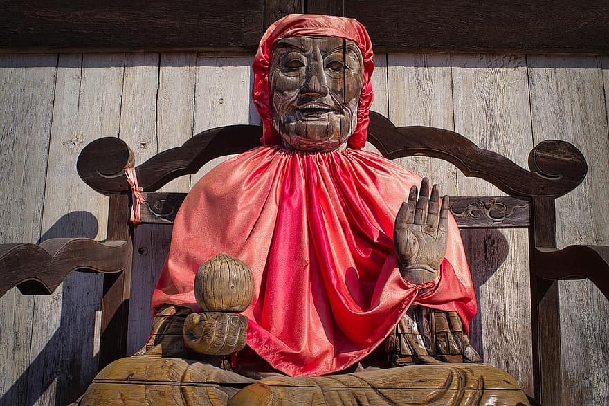 estátua, escultura, figura, divindade, madeira, budismo, religião