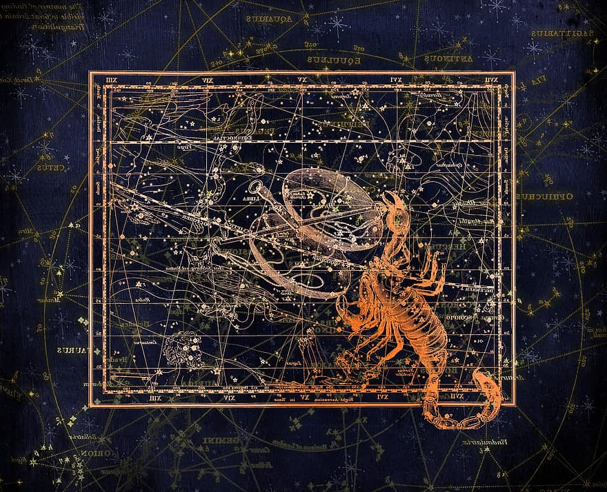 Konstelacja, Mapa konstelacji, znak zodiaku, niebo, gwiazda, gwiazdowe niebo, kartografia, Niebiańska Kartografia, Aleksander Jamieson, 1822, konstelacje