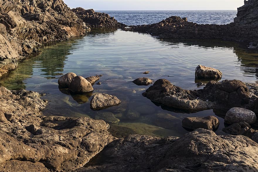 sjö, stenar, kust, Strand, ö, pantelleria, Italien, Sjöspegel av Venus, semester, resa, landskap