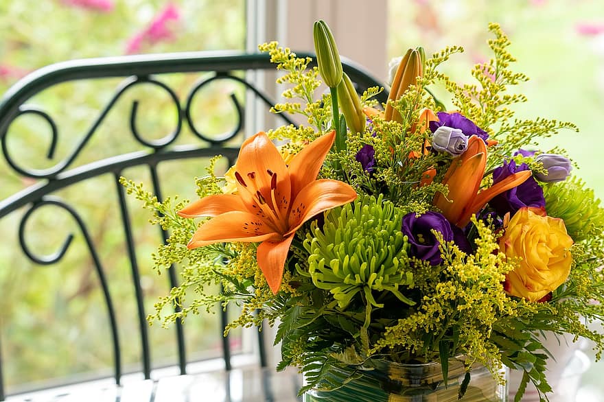 fiori, composizione floreale, vaso, vaso di fiori, arredamento