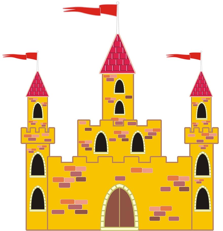 karogs, izolēts, tornis, pils, turrets, cietoksnis, struktūru, arhitektūra, sienas, vecs, viduslaiku