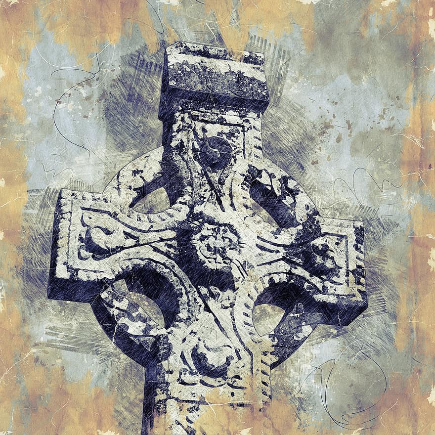 кръст, келтски кръст, clonmacnoise, скулптура, каменна скулптура, разпятие, религия, разруха, Ирландия