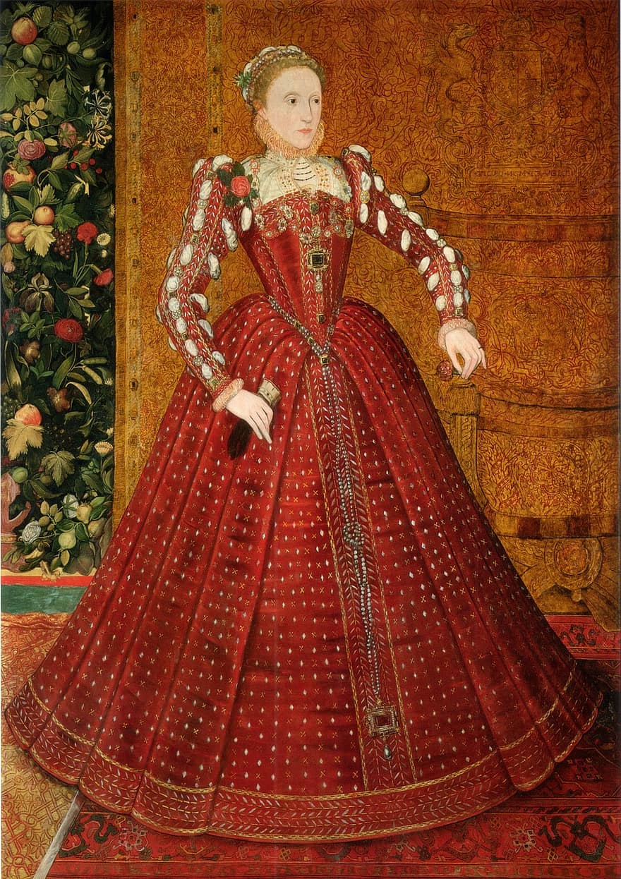 królowa, anglia, Elżbieta I, portret, kobieta, sukienka, obraz, 1560, rysunek