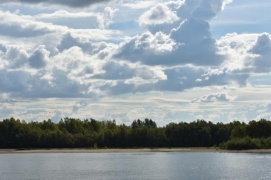 река, О.Б., Сибирь, лес, леса, пейзаж, Cloudscape, небо, облака, природа