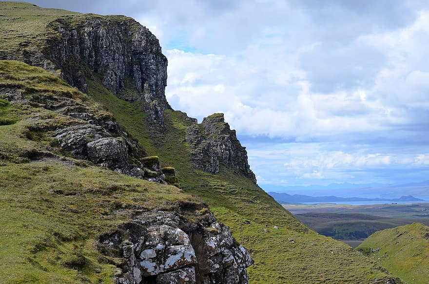 naturalesa, viatjar, exploració, a l'aire lliure, Escòcia, illa de skye, muntanya, paisatge, herba, estiu, cim de muntanya