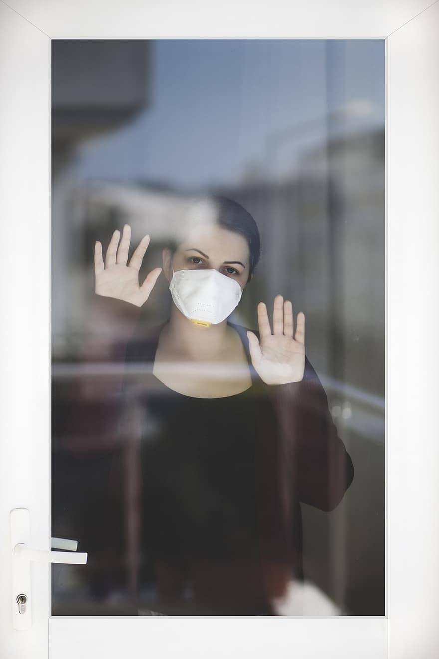 жена, маска, медицинска маска, n95, Носеща маска, портрет, маска за лице, covid, covid-19, епидемия, болест