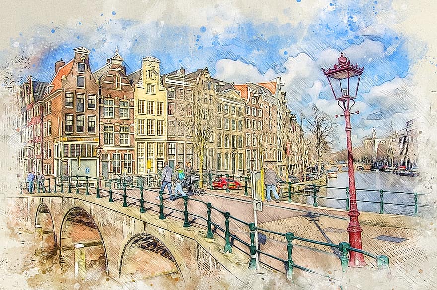 amsterdam, keizersgracht, Nizozemí, město, centrum, historické centrum, architektura, budova, starý, fasáda, domy