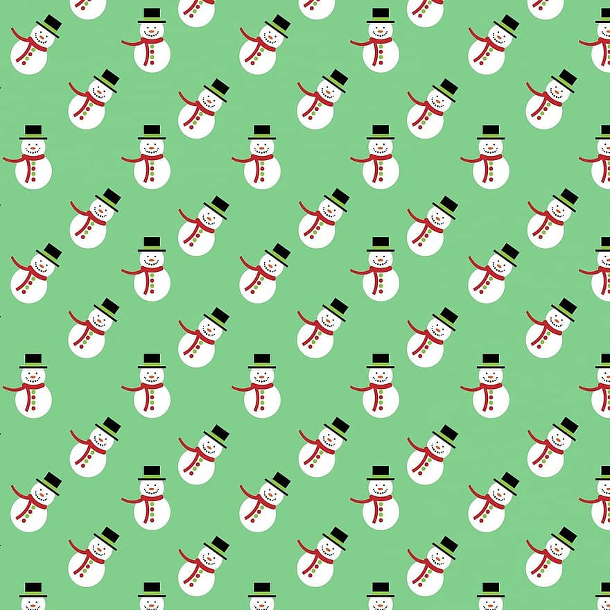 Christmas, Snowman, Cute, Green, Background, Paper, Wrapping Paper, Seamless, Art, Design, Pattern