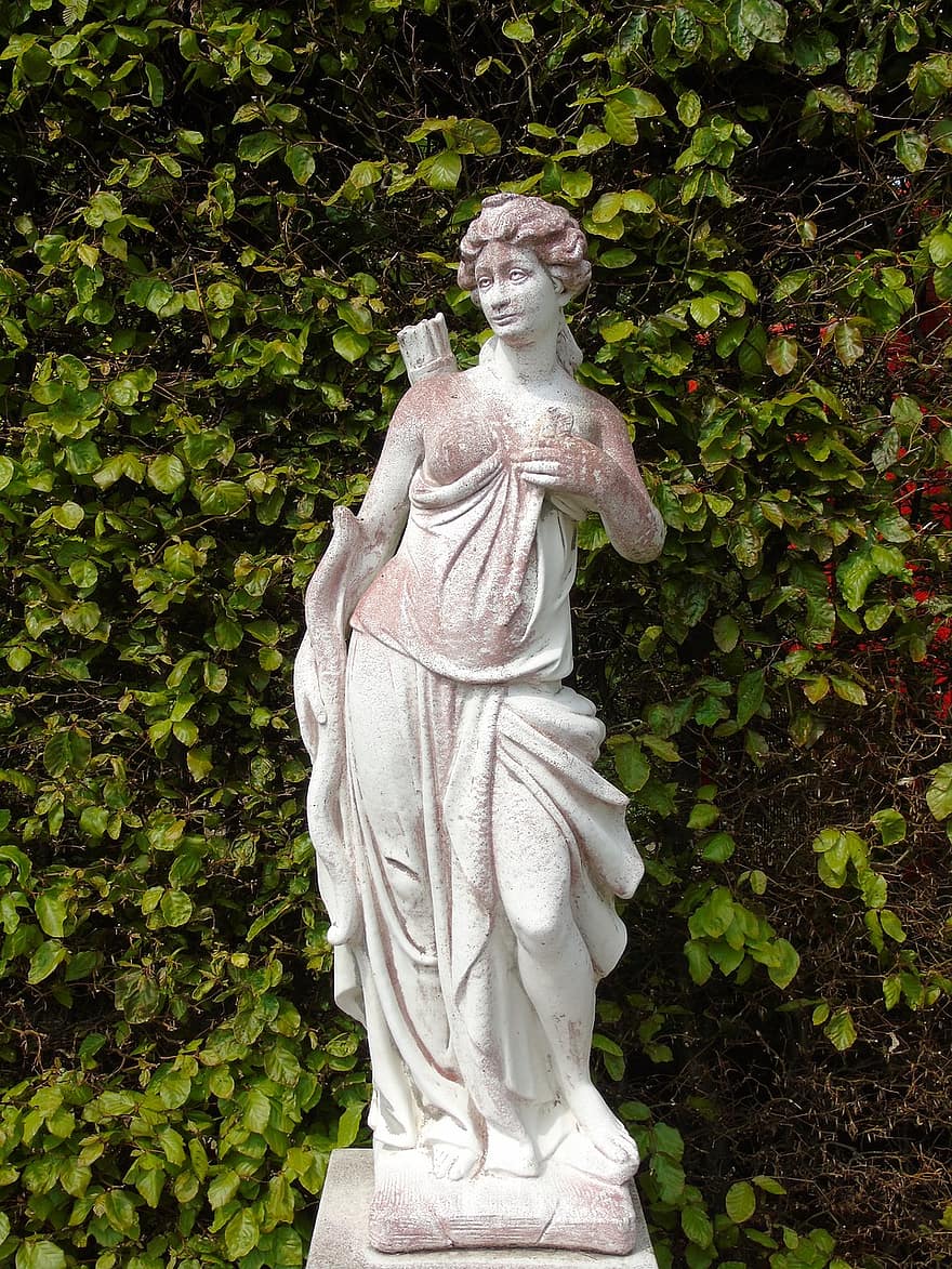 la estatua, personaje, escultura, el arte de, la estatua de, mujer, diosa, cara, hombre, niña, arbusto