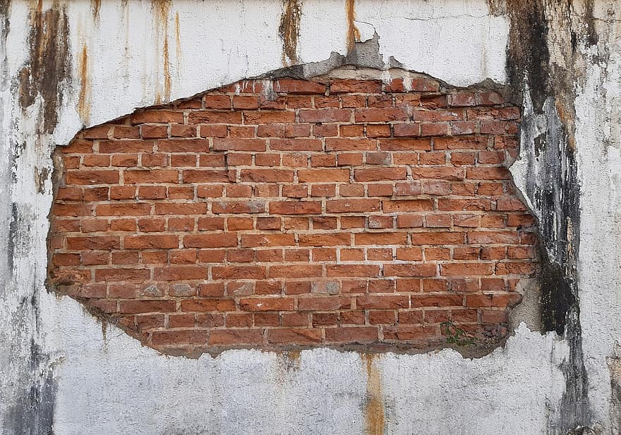 dinding, bata, tua, lapuk, dinding bata, bangunan, rumah, pekerjaan tukang batu, dinding batu, lubang, rusak