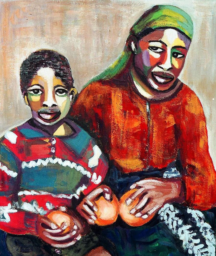 Painted Sisters, Acrylic Paint, Canvas, Ethnic