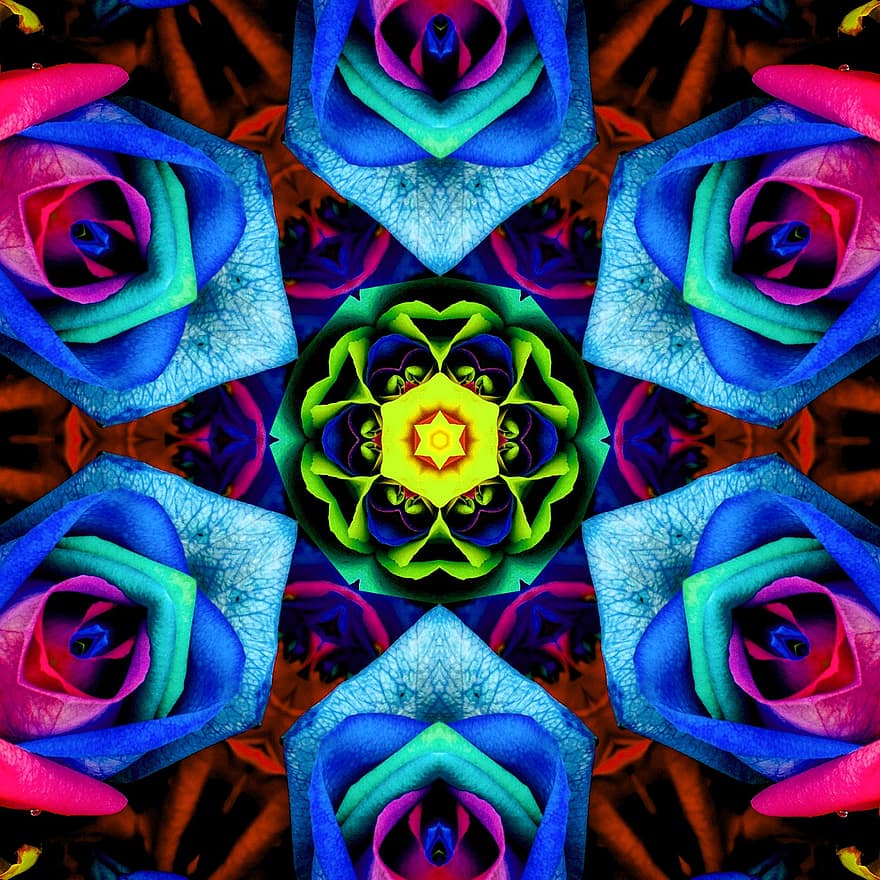 abstract, caleidoscop, digital, arta digitala, psihedelică, trippy, Mandala, colorat, simetric, fundal, ornament