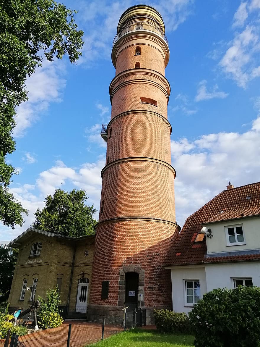 маяк, вежа, будівлі, будинків, море, узбережжі, Німеччина, Балтійське море