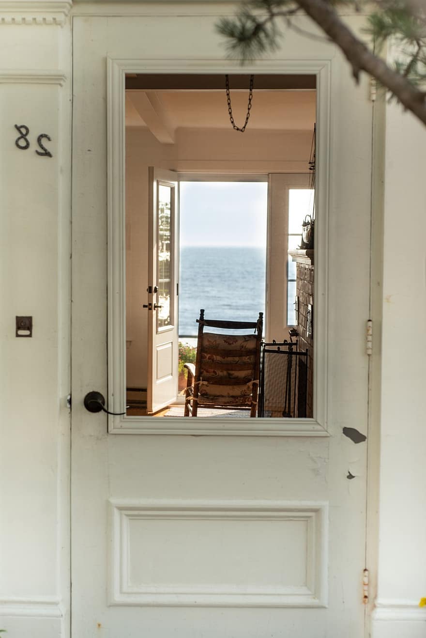 porta, janela, agua, baía, oceano, casa, casa na praia, de praia, arquitetura, dentro de casa, madeira