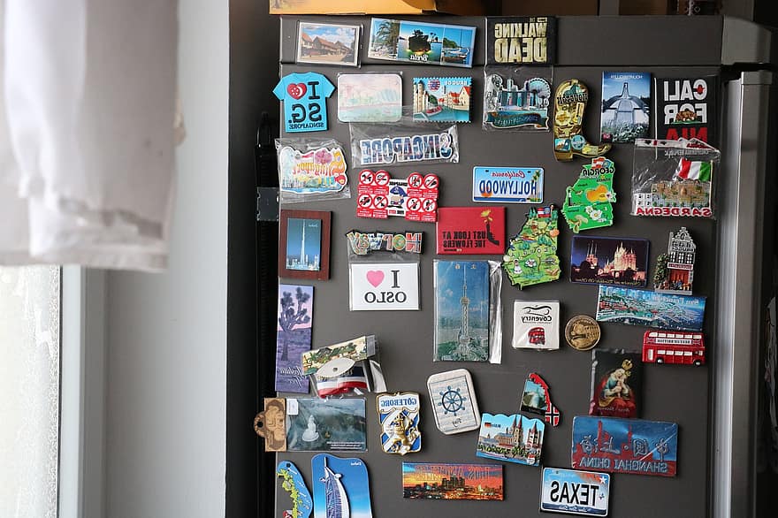 šaldytuvas, magnetai, suvenyrai, kelionė, įvairovę, atsiminimai, patalpose, kūrybiškumas, rinkimas, knyga, švietimas
