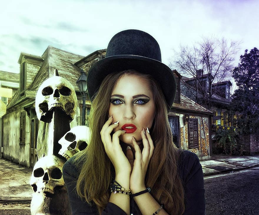 Gothic, Fantasy, Dark, Female, Lady, Mystery, Magic, Portrait, Skulls, Make Up, New Orleans