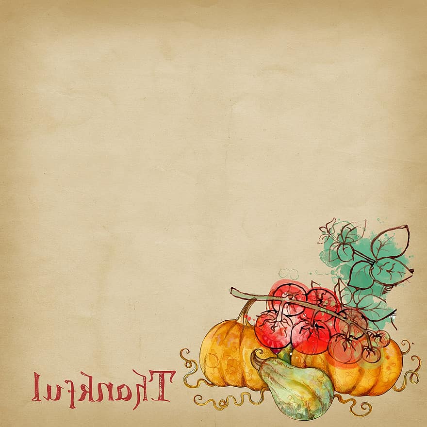 Thanksgiving, Thankful, Harvest, Pumpkin, Vegetable, Garden, Vintage, Page, Scrapbook, Gratitude, Prayer