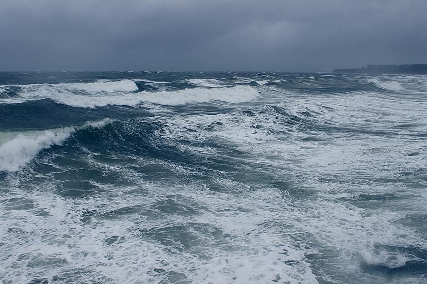 biển, ở đằng trước, làn sóng, biển Baltic, tối, kịch tính, bão táp