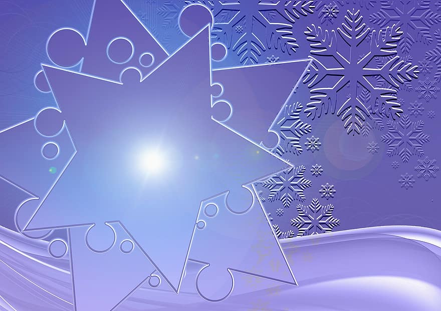 carte de voeux, bleu, flocons de neige, Noël, Festival, étoile, avènement, hiver, du froid