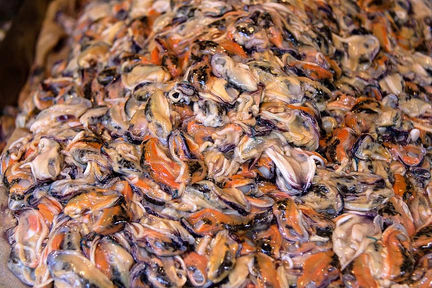 Mussels, Food, Seafood, Peeled, Fresh, Raw, Market