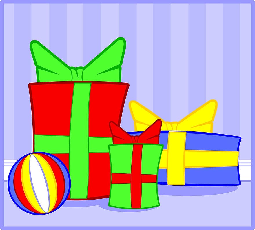 hari Natal, menyajikan, hadiah, liburan, merah, dekorasi, xmas, kotak, perayaan, pita, hadiah Natal