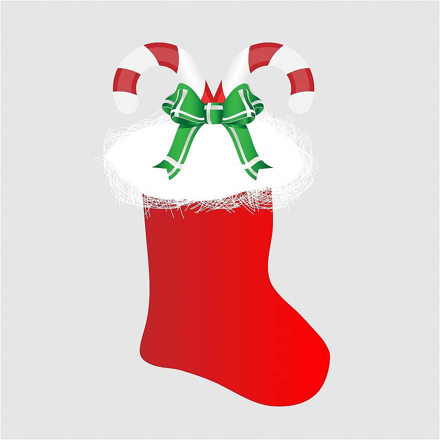 Kalėdinė kojinė, Kalėdos, gyvulių laikymas, saldainių cukranendrių, saldainių lazdelės, saldainiai, cukranendrių, saldumynai, gydyti, dovanos, raudona