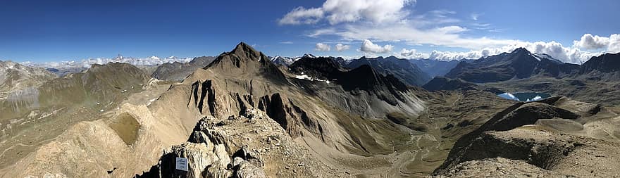 Panorama iš Elgio viršūnės, Alpių maršrutas, Alpės, vaikščioti, dangus, viršūnės, ekskursijos, žygiai, kalnai, pobūdį, debesys