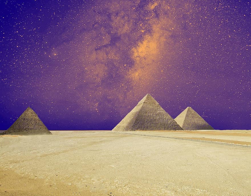 zvaigzne, nakts debesis, piramīdas, Ēģipte, zvaigžņotas debesis, debesis, garastāvoklis, tumšs, vakara debesis, telpa, piena ceļš