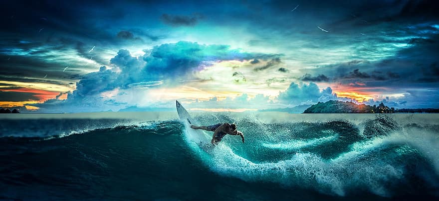 surfant, vagues, océan, mer, Vagues, eau, surfeur, planche de surf, sport, sport d'eau, Activité récréative