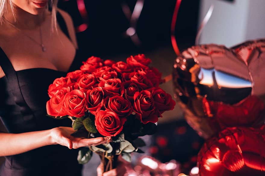 virágok, rózsák, csokor, ajándék, Valentin nap, boldog Valentin napot, szeretet, nők, ünneplés, felnőtt, románc