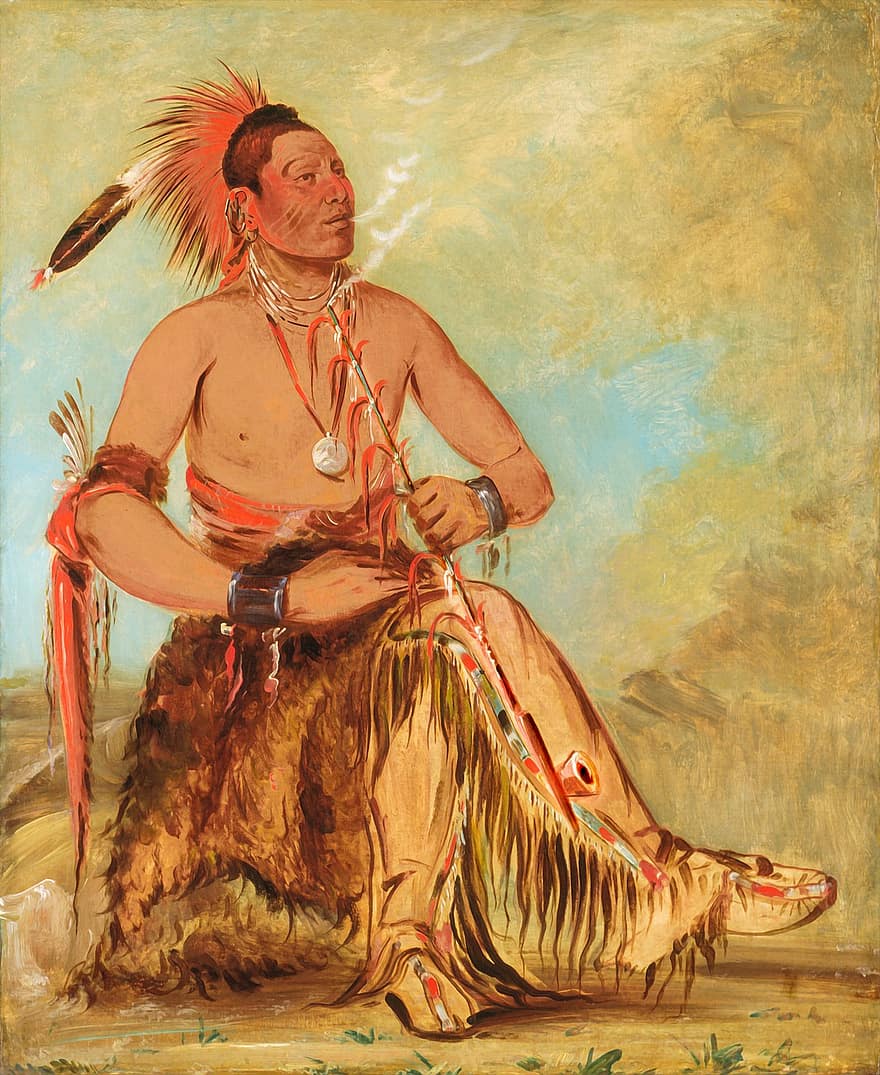 Peace Pipe, Smoking, Indian, American Indian, Native American, Soldier, Feathers, Brave, Buffalo Robe, Leggings, Fringe