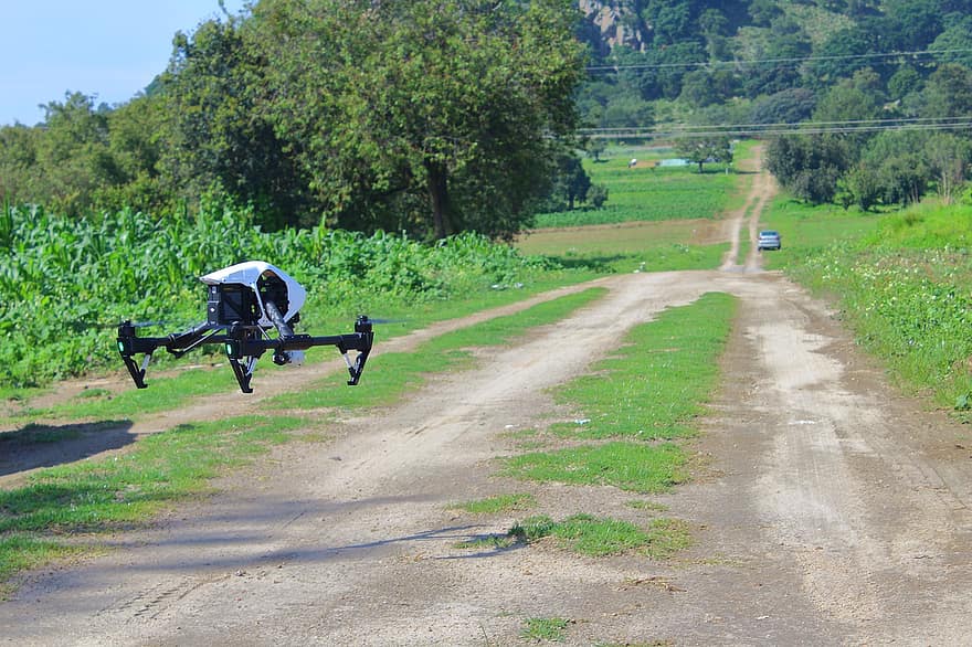 drone, route, rural, drone de caméra, quadcoptère, uav, en volant, électronique, chemin, paysage, la nature