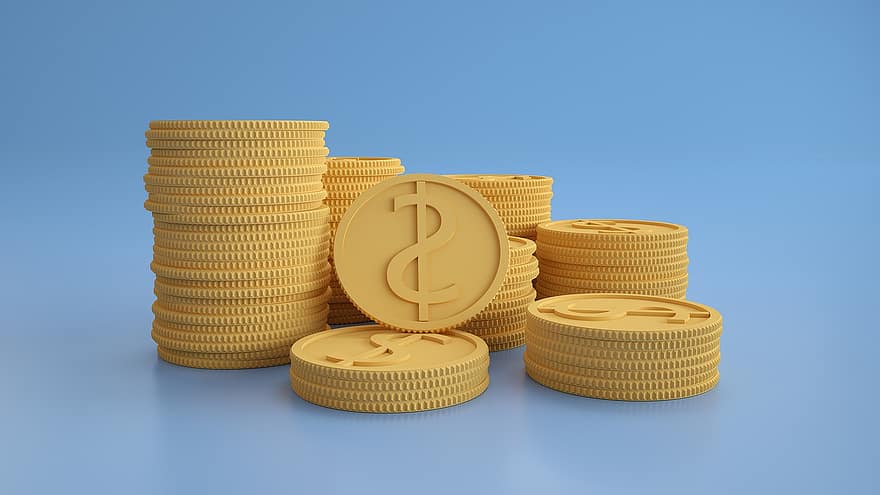 Coins, Money, Cash, 3d Render, 3d Mockup, Finance, Gold Coins, Trade, Income, Investment, Success