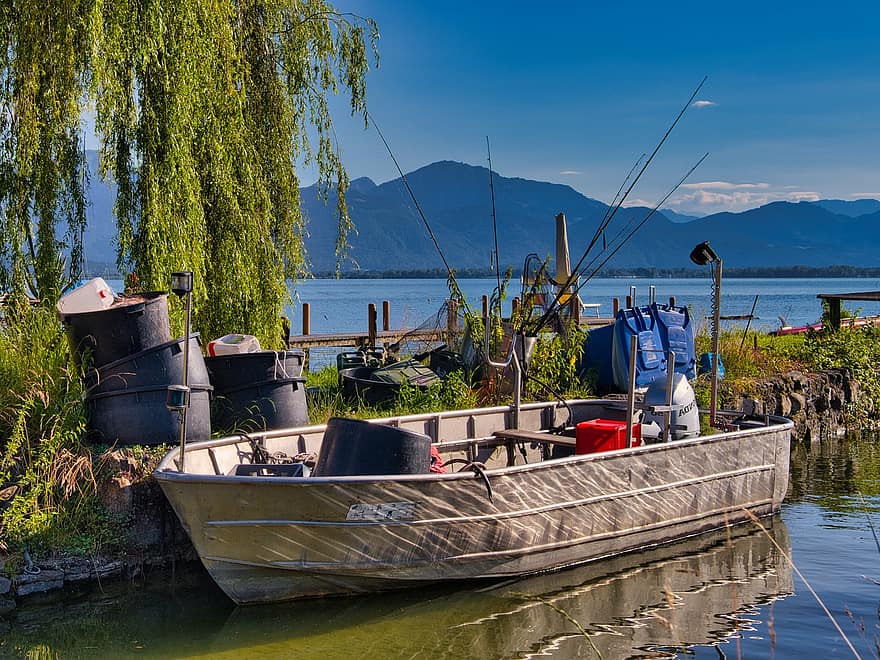 Pier, Web, Jetty, Anchorage, Boat, Waters, Lake, Landscape, Chiemsee, Upper Bavaria, Vacations