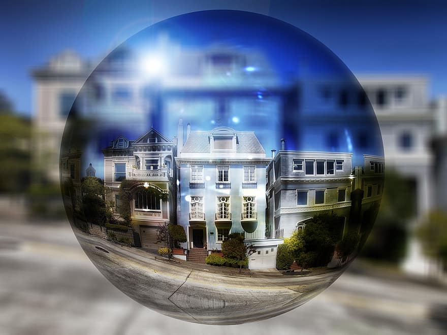San Francisco, Ball, Soap Bubble, California, City, Cities, Urban, Houses, Road, Hill, Architecture