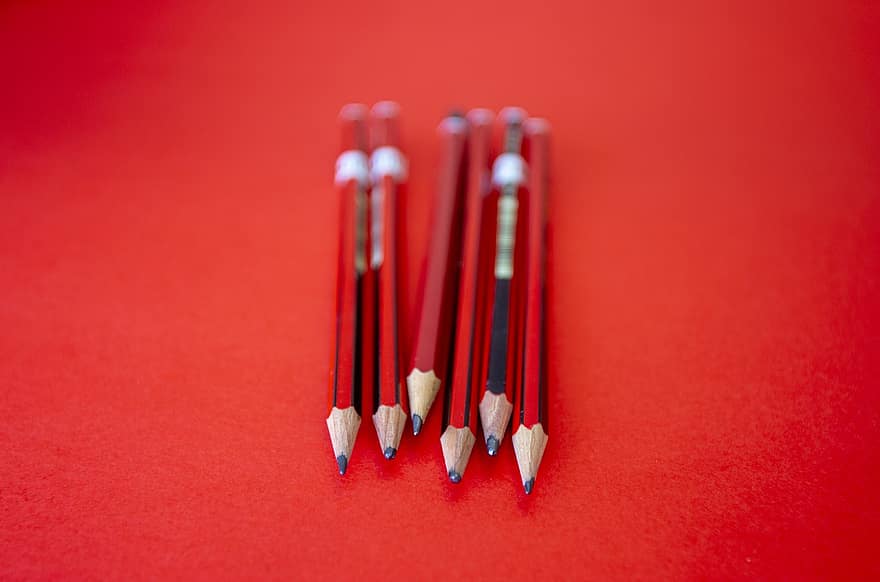 pensil, alat, memimpin, penulisan, gambar, merah, grafit, melaksanakan, instrumen