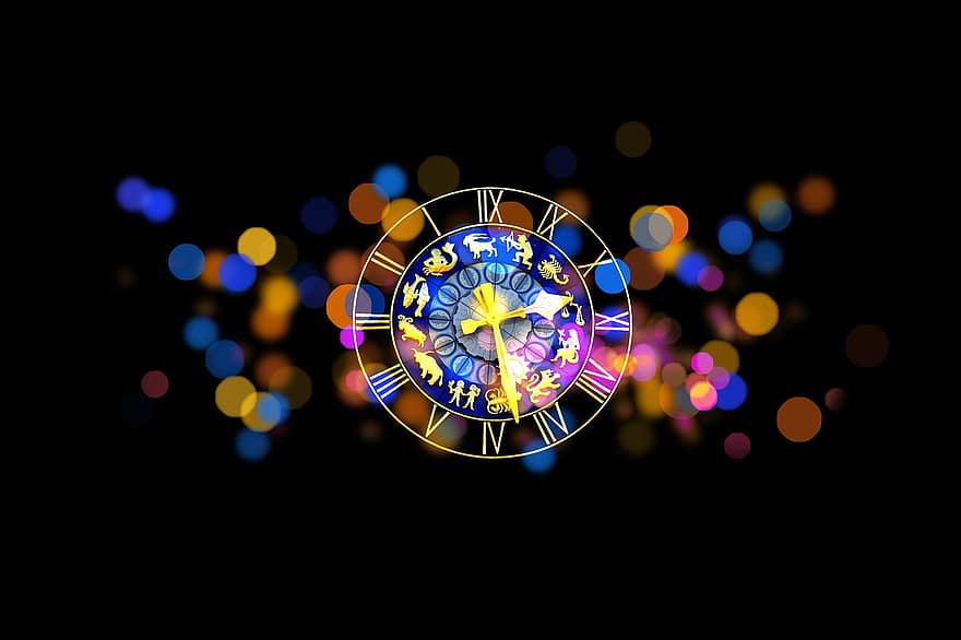 astronominis laikrodis, bokeh, trumpalaikis, laikrodis, laikas, data, dieną, mėnesį, metus, zodiako
