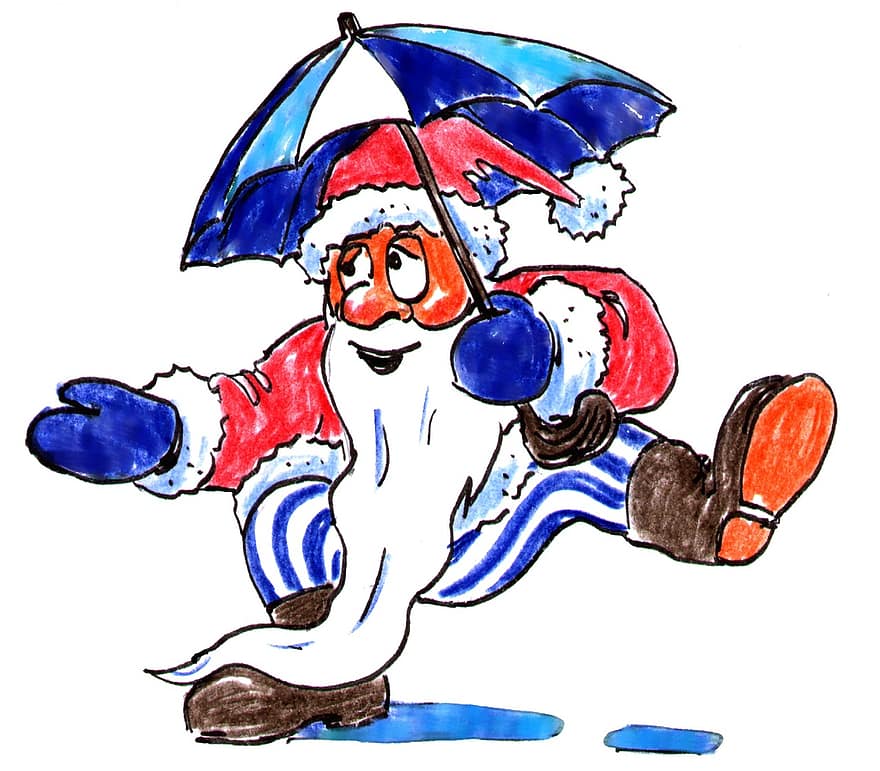 Babbo Natale, Babbo Natale che balla, pioggia, ombrello