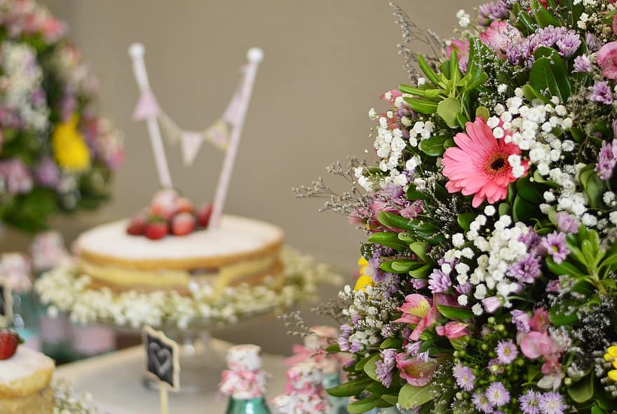flor, arranjo floral, bolo, aniversário, celebração
