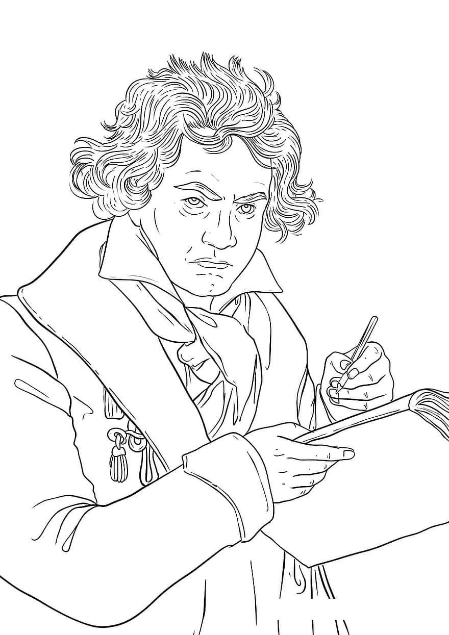 Beethoven, Drawing, Bust, Music, Composer, Face, Person, Man, Hair, Portrait, Classical Music
