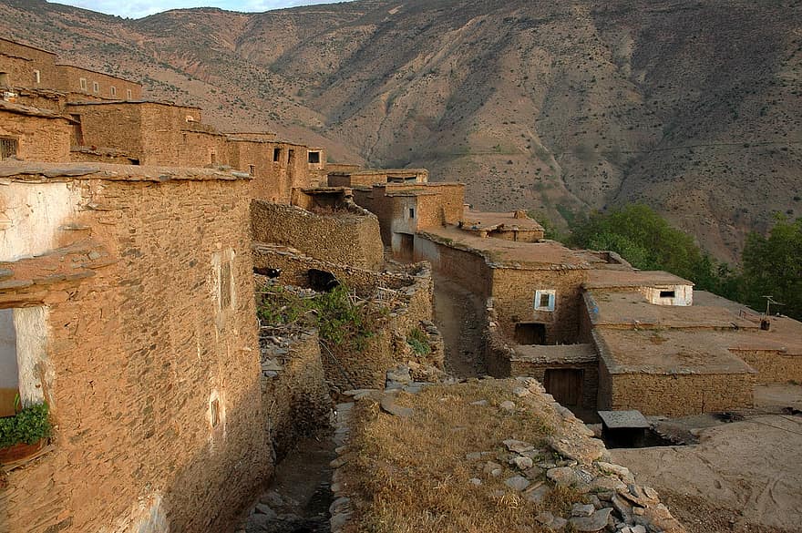 casa, aldeia, caminhada, Marrocos, África, montanhas, velho, natureza