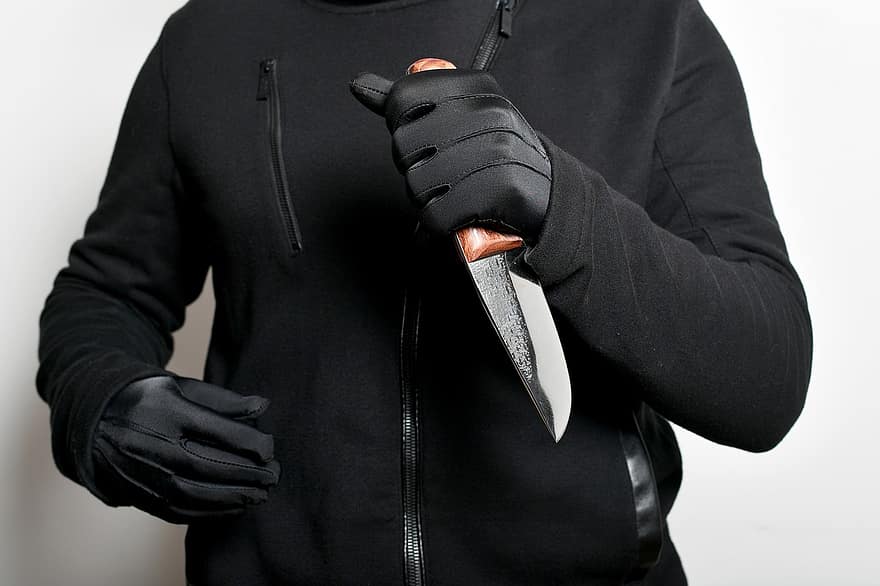 handskar, mänsklig hand, ondska, kniv, vapen, kriminell, våld, mördare, terrorism, säkerhet, fara