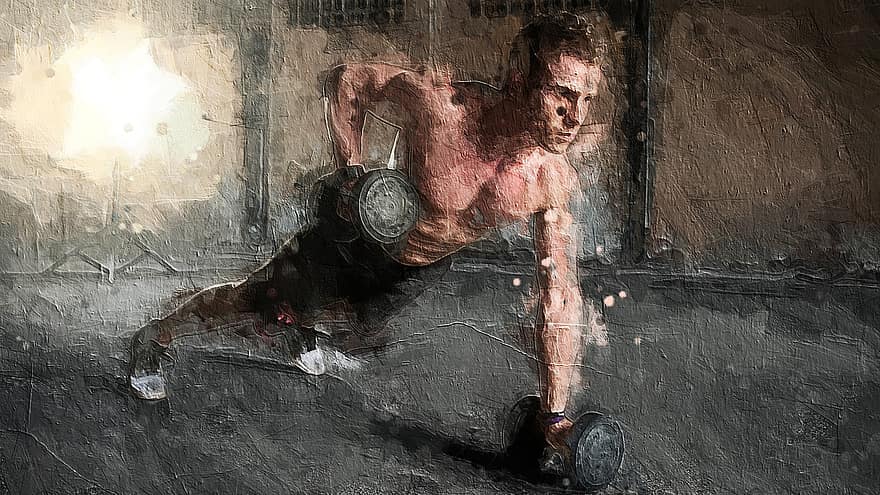 Fitness, Digital Art, Digital Painting, Painting, Man, Exercise, Sport, Art, Drawing, Gray Fitness, Gray Exercise