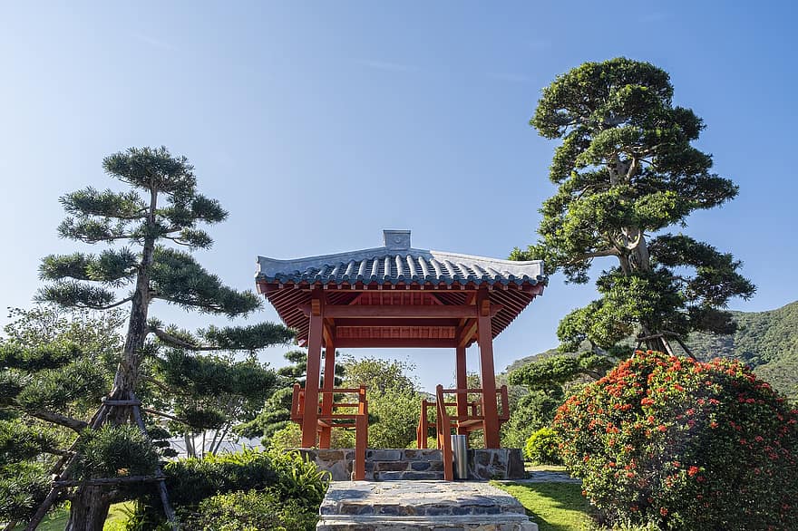 jardin japonais, parc, jardin, belvédère, architecture, arbre, des cultures, endroit célèbre, jardin à la française, été, culture japonaise