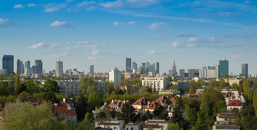 Warschau, Polen, stad, architectuur, horizon, gebouwen