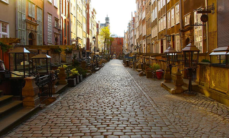 Gdansk, casas adosadas, calle, monumentos, arquitectura, lugar famoso, culturas, historia, exterior del edificio, estructura construida, antiguo
