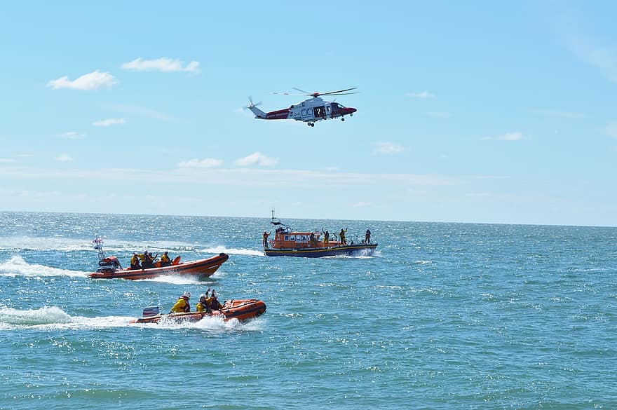 Lifeboats, Helicopter, Sea, Rescue, Aldeburgh, Royal National Lifeboat Institution, Rnli, Transport, Water, Ocean